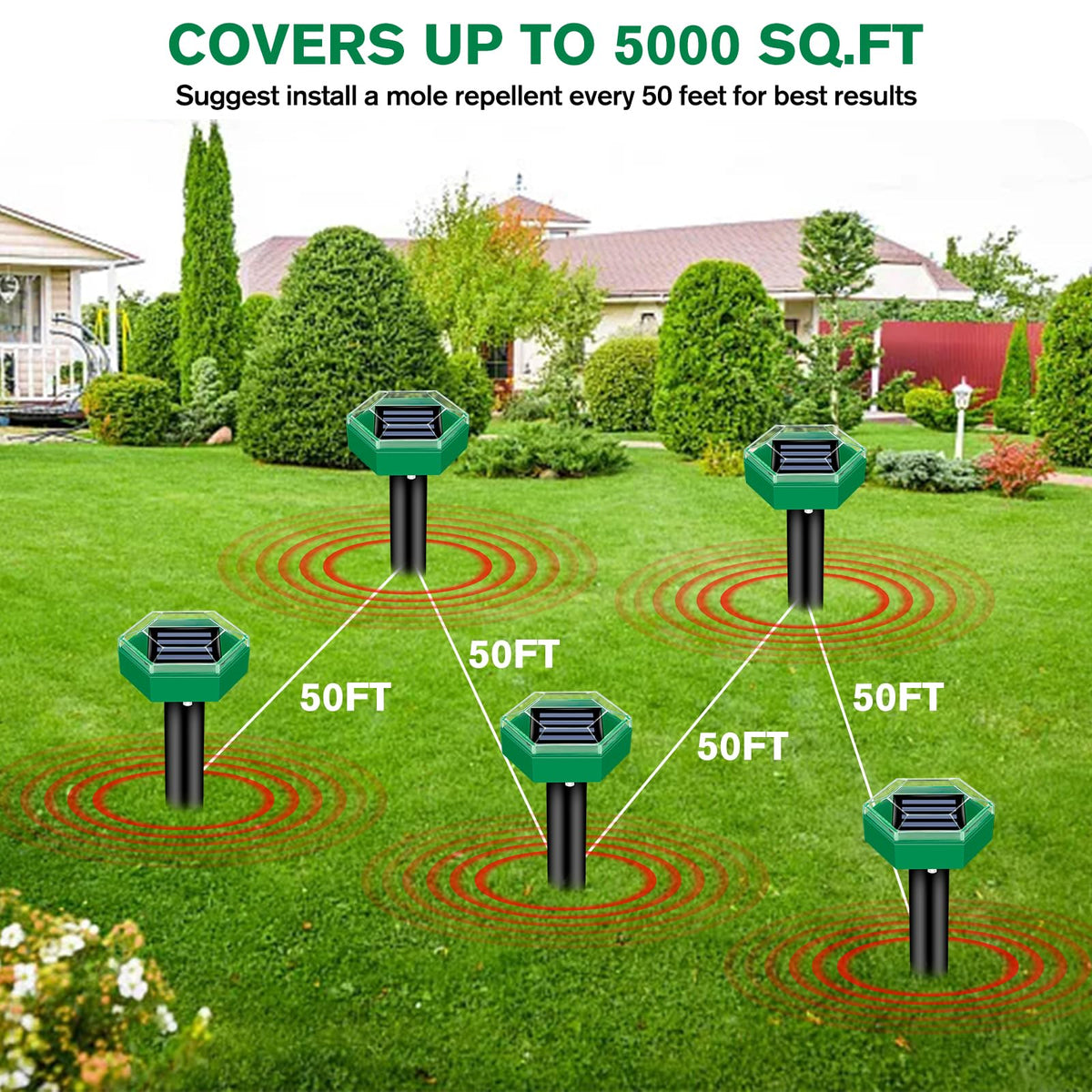 Solar Ultrasonic Spikes for Mole Repelling | 4-Pack Gopher & Vole Control