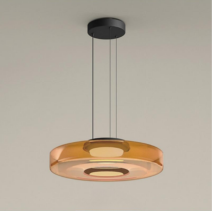 Layered Glass Dome Hanging Lamp 18 in Smoky Gray LED for Kitchen Island Dining Room Ceiling Fixture Adjustable Cord Modern Minimalist Style