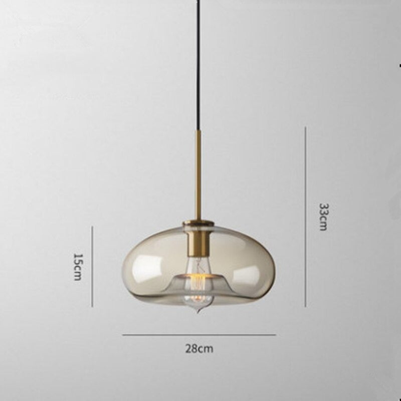Amber Glass Pendant Light Fixture with Adjustable Cable for Kitchen Island Dining Room Bedroom Modern Hanging Ceiling Lamp Iron Frame