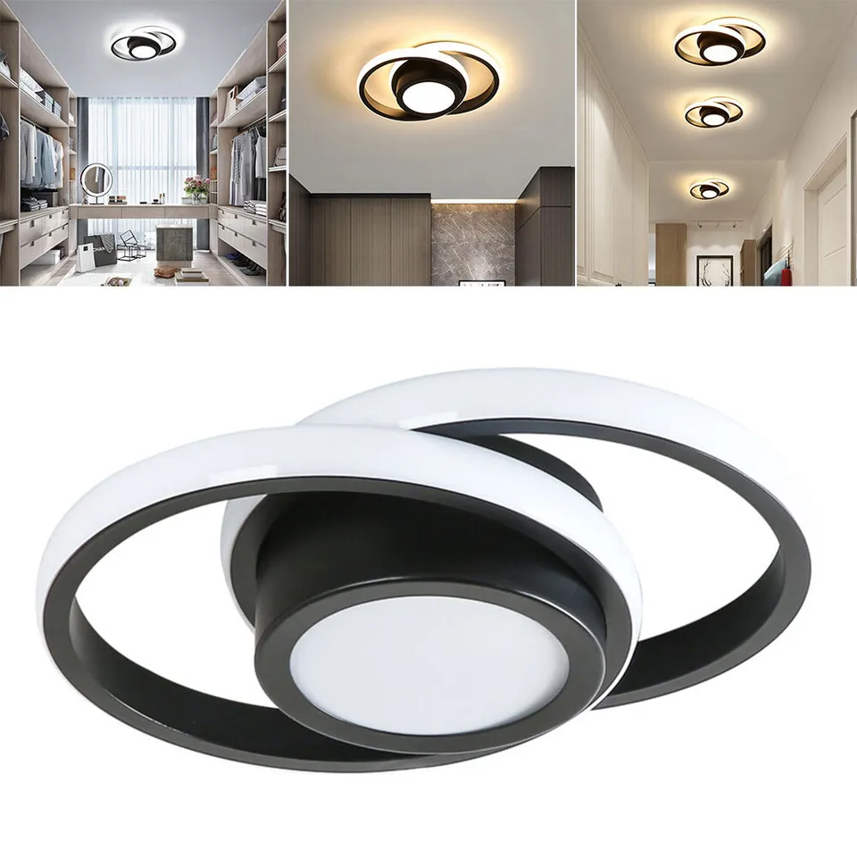 Dual-Loop LED Flush Mount Light Fixture Black Warm Glow for Entryways Contemporary Rooms Apartment Ceilings Low-Profile