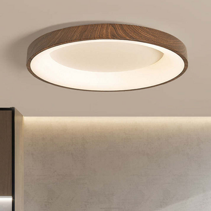 Round Flush Mount Light Fixture Wood Grain Finish 14-24 inch LED for Bedroom Living Room Hallway Modern Low Profile
