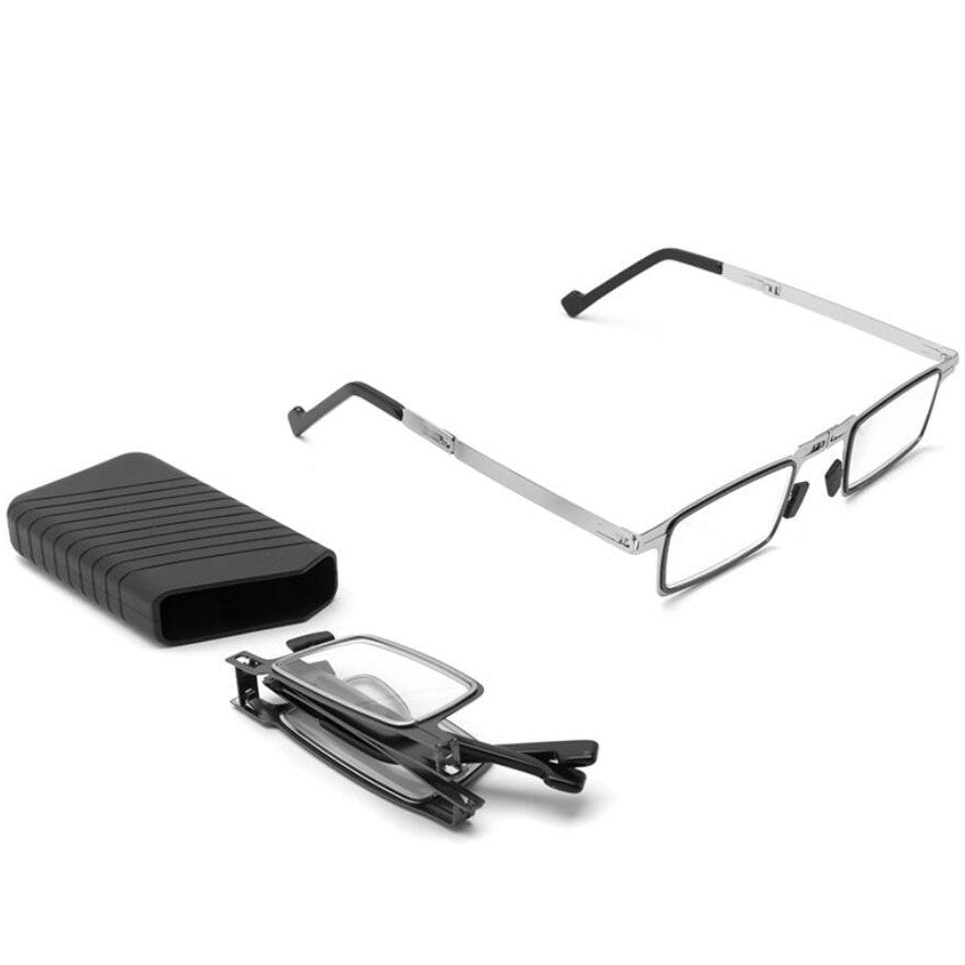Compact Folding Reading Glasses with Blue Light Blocking Lenses for Men & Women | Lightweight Titanium Frame Readers with Case | Portable Ey