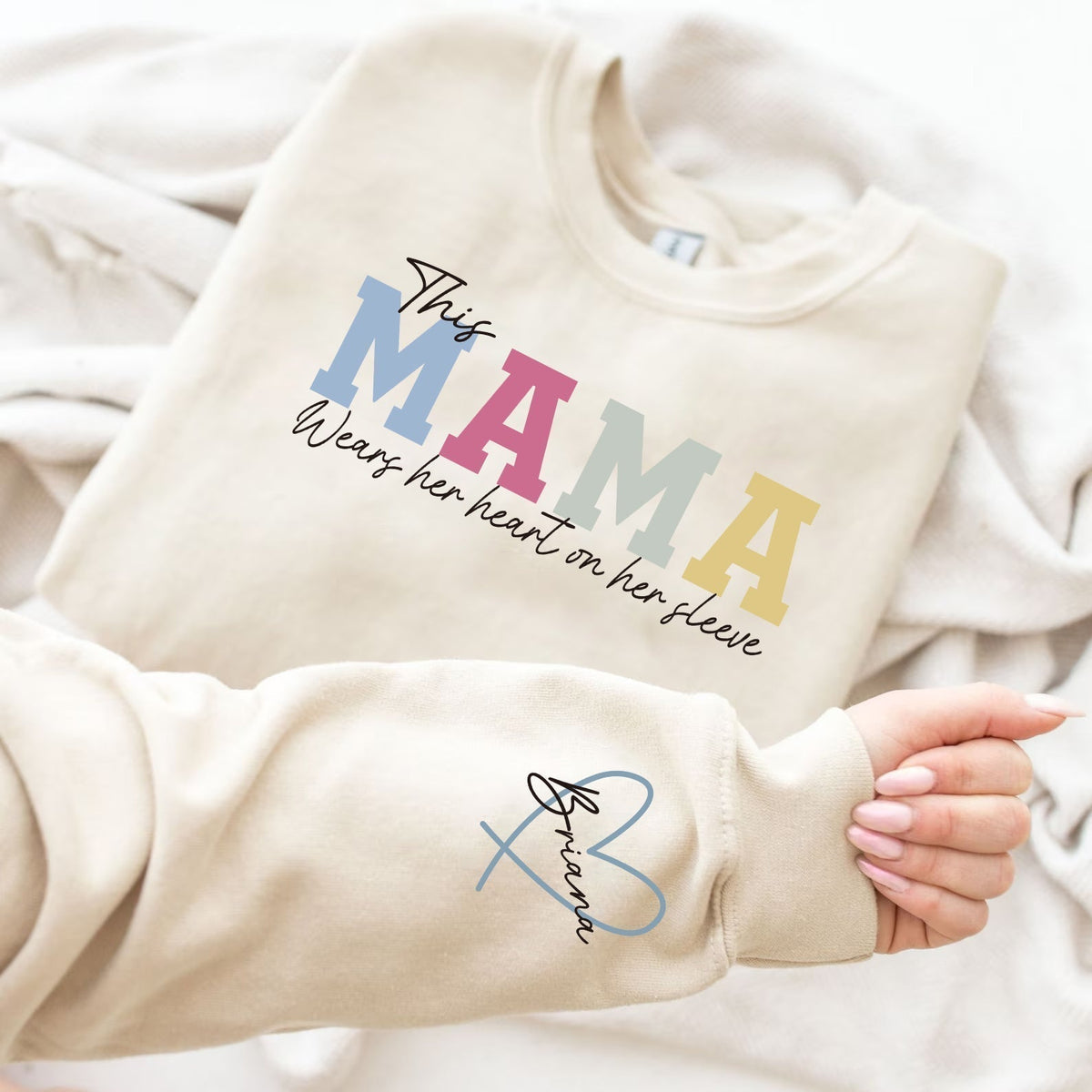 Custom Embroidered Family Name Sweatshirt with Personalized Sleeve Design for Mom Dad Kids Gift