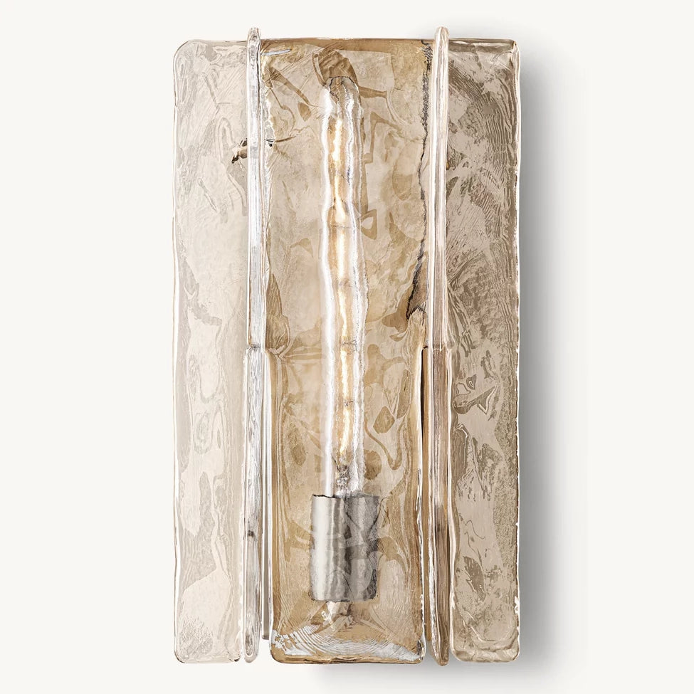 Textured Glass Wall Light Fixture Steel Frame Mid-Century Sconce for Living Room Bedroom Hallway Entryway