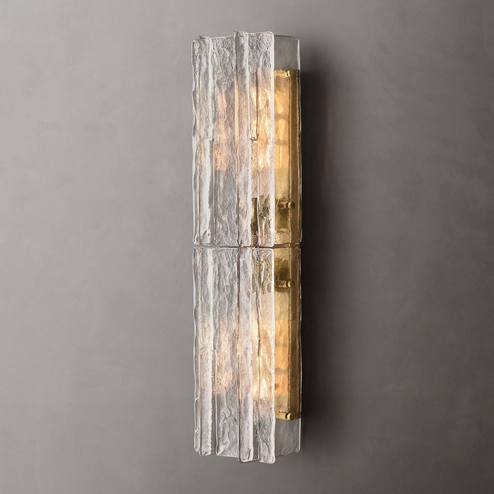 Textured Glass Wall Light Fixture Steel Frame Mid-Century Sconce for Living Room Bedroom Hallway Entryway