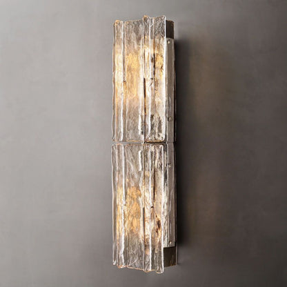 Textured Glass Wall Light Fixture Steel Frame Mid-Century Sconce for Living Room Bedroom Hallway Entryway