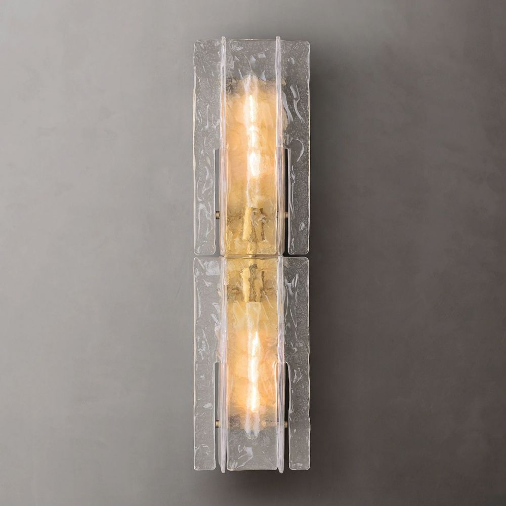 Textured Glass Wall Light Fixture Steel Frame Mid-Century Sconce for Living Room Bedroom Hallway Entryway