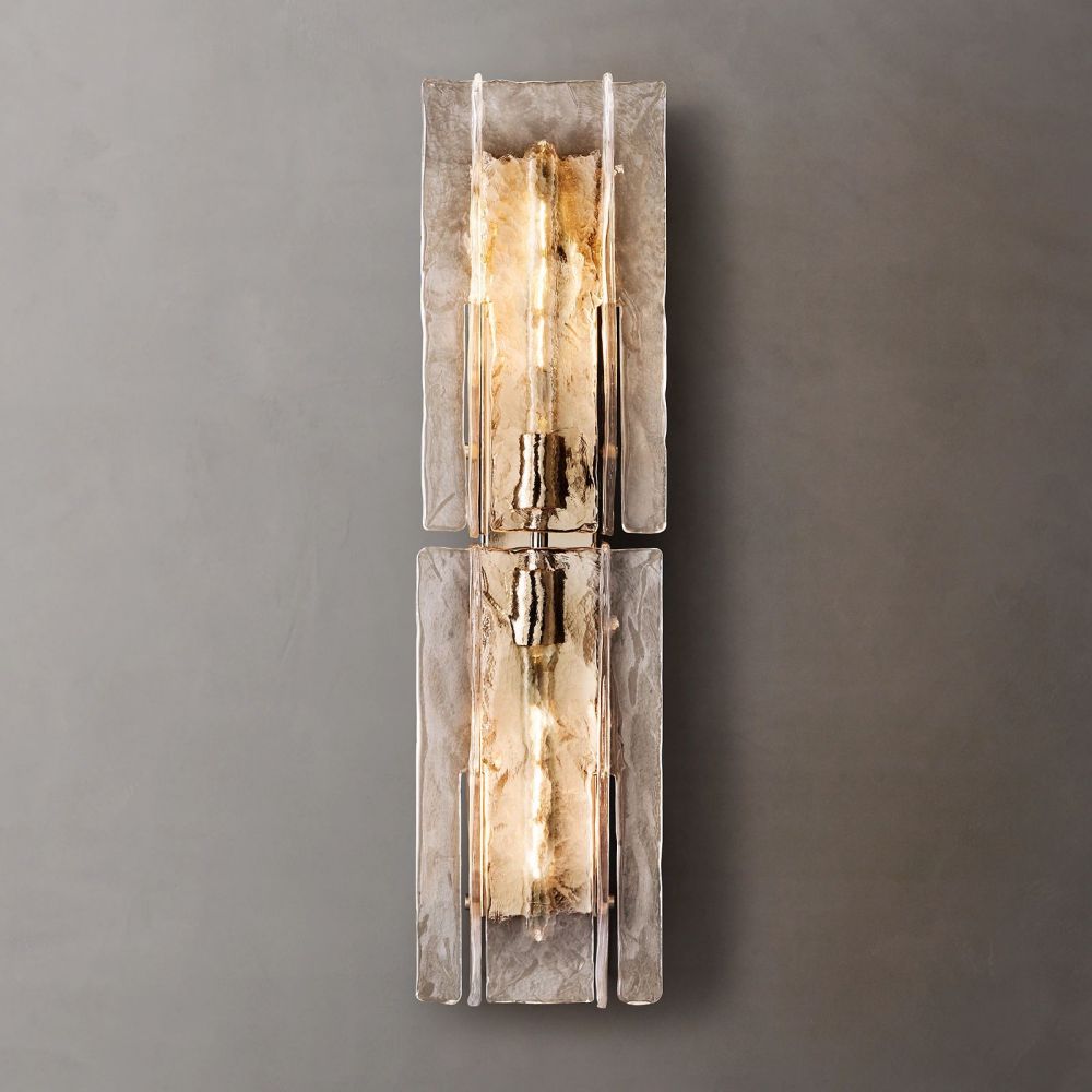 Textured Glass Wall Light Fixture Steel Frame Mid-Century Sconce for Living Room Bedroom Hallway Entryway
