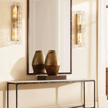 Textured Glass Wall Light Fixture Steel Frame Mid-Century Sconce for Living Room Bedroom Hallway Entryway