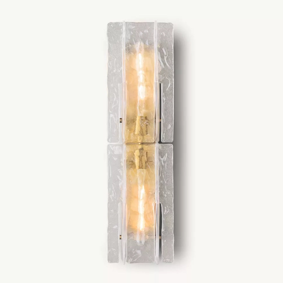Textured Glass Wall Light Fixture Steel Frame Mid-Century Sconce for Living Room Bedroom Hallway Entryway