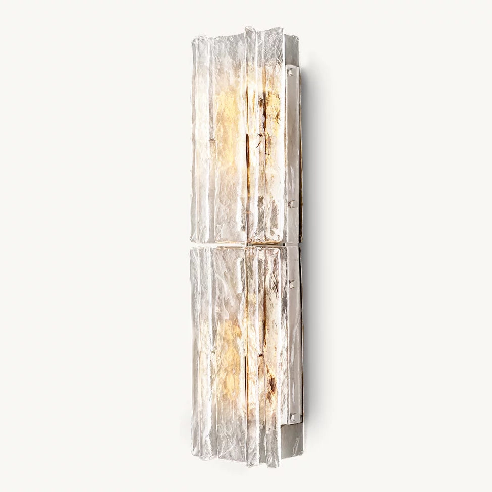 Textured Glass Wall Light Fixture Steel Frame Mid-Century Sconce for Living Room Bedroom Hallway Entryway