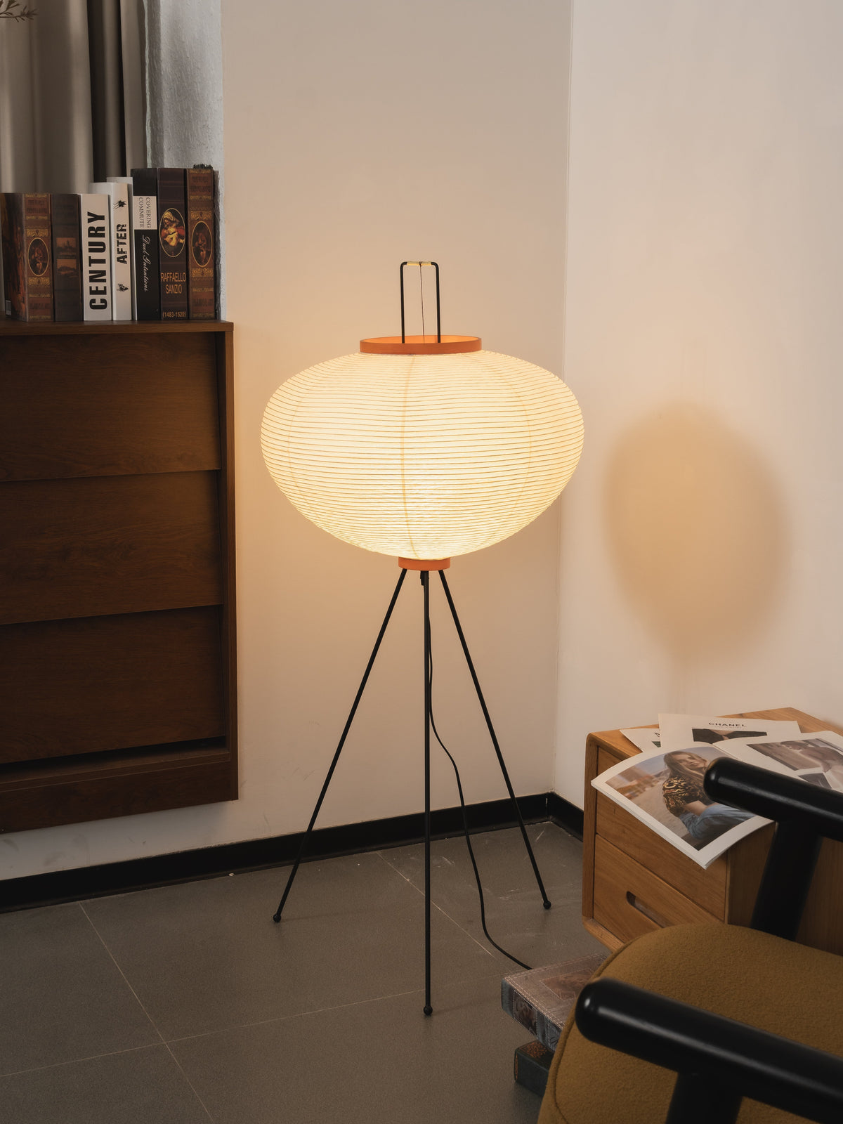 Handcrafted Paper Shade Tripod Standing Lamp 20 in White for Living Room Bedroom Reading Nook Accent Light Japandi Minimalist Decor