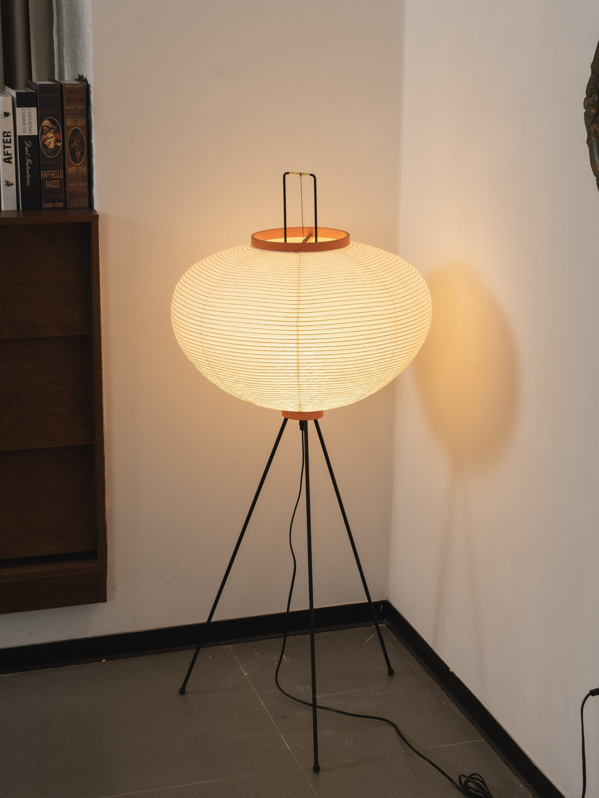 Handcrafted Paper Shade Tripod Standing Lamp 20 in White for Living Room Bedroom Reading Nook Accent Light Japandi Minimalist Decor