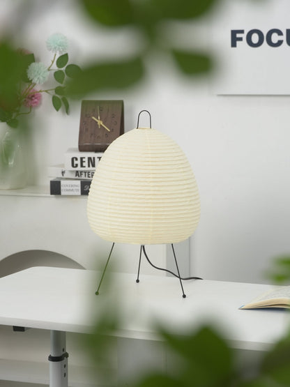 Handcrafted Paper Shade Accent Lamp 10 in Wide Warm Glow LED Bedside Nightlight for Bedroom Office Desktop Reading Nook Minimalist Japanese