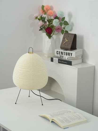 Handcrafted Paper Shade Accent Lamp 10 in Wide Warm Glow LED Bedside Nightlight for Bedroom Office Desktop Reading Nook Minimalist Japanese