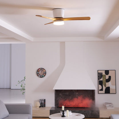Wood Blade Ceiling Fan with Integrated LED Light and Remote Control for Bedroom Living Room Quiet DC Motor Airflow Year-Round Comfort Scandi