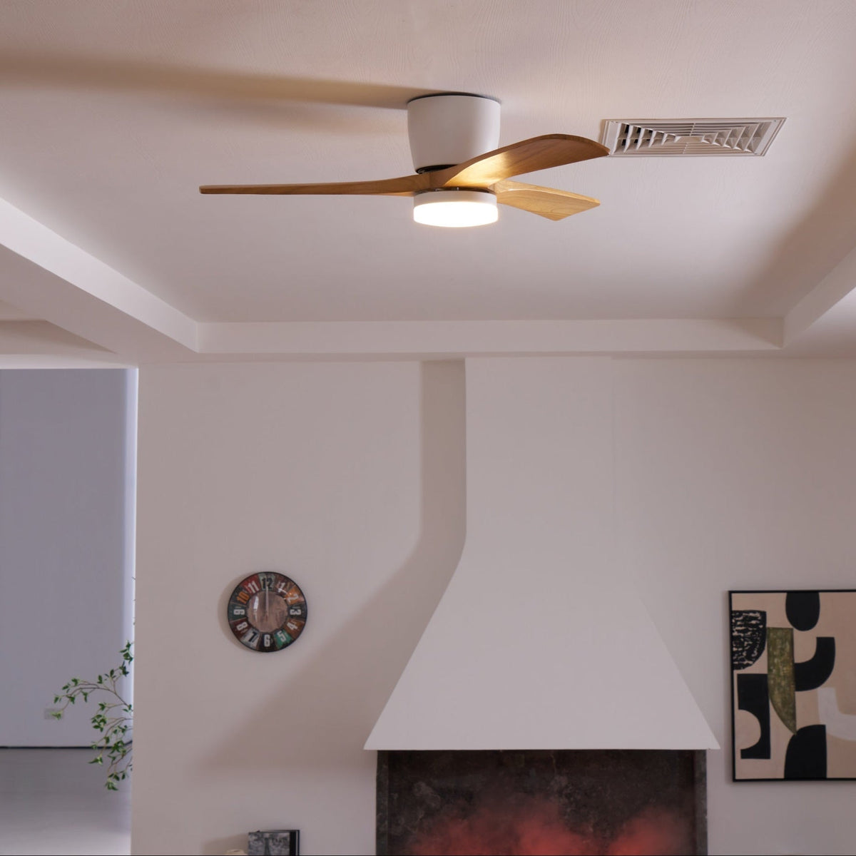 Sycamore Wood Ceiling Fan with LED Light – Whisper-Quiet 6-Speed DC Motor, Reversible Airflow, Remote Control, 42/48/52 Inch