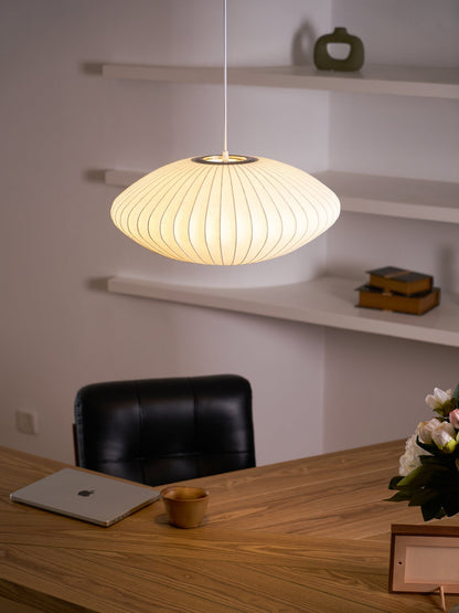 Steel Wire Silk Shade Ceiling Light 20 in White for Kitchen Island Dining Room Modern Pendant Lamp Hanging Fixture Adjustable Cord E26 Base