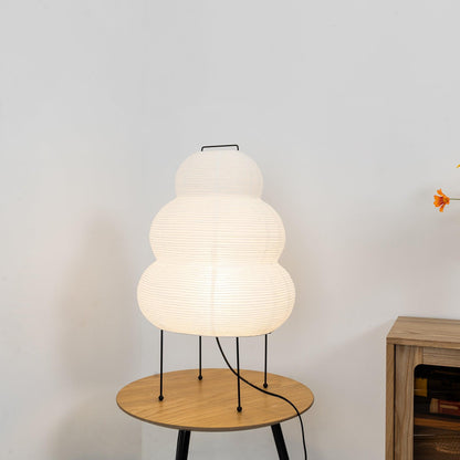 Handcrafted Paper Shade Accent Lamp 10 in Wide Warm Glow LED Bedside Nightlight for Bedroom Office Desktop Reading Nook Minimalist Japanese