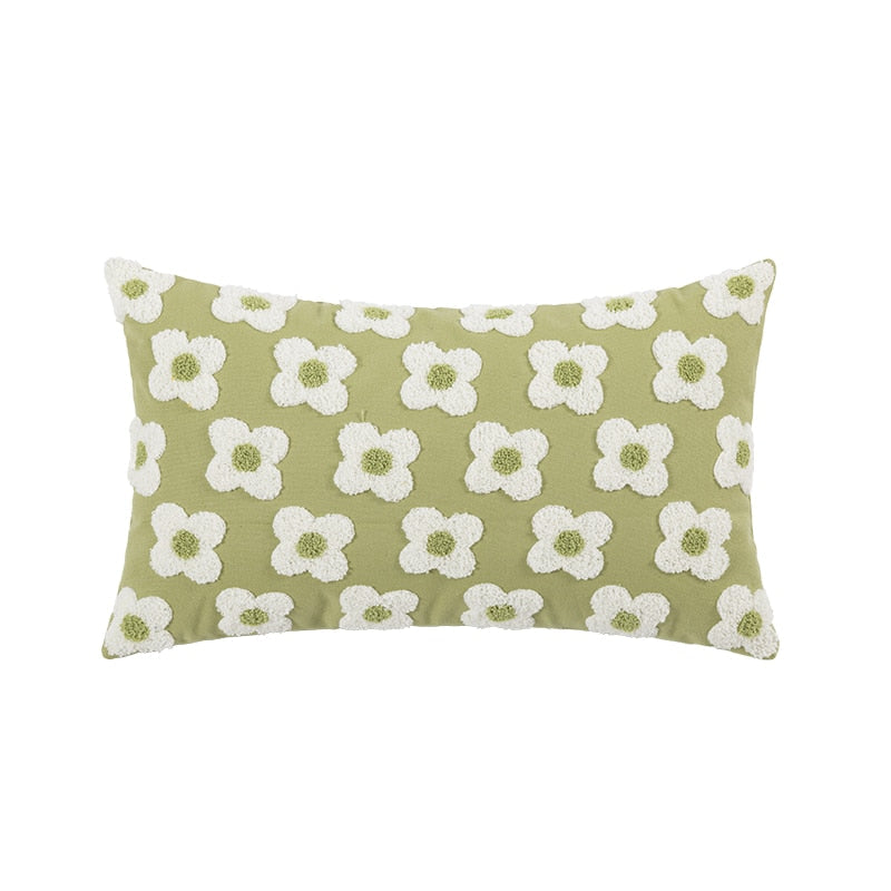 Floral Embroidered Throw Pillow Cover Cotton Daisy Stitch Sofa Cushion Case 18x18 or 12x20 Inch Hidden Zipper Lavender Ivory Bedroom Living