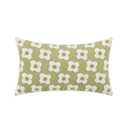 Floral Embroidered Throw Pillow Cover Cotton Daisy Stitch Sofa Cushion Case 18x18 or 12x20 Inch Hidden Zipper Lavender Ivory Bedroom Living