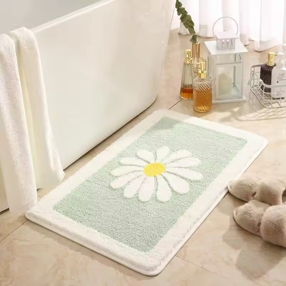 Daisy Bloom Bath Mat - Flower desigh, Soft Microfiber, Non-Slip