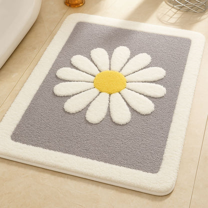 Daisy Bloom Bath Mat - Flower desigh, Soft Microfiber, Non-Slip