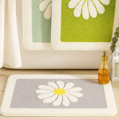 Daisy Bloom Bath Mat - Flower desigh, Soft Microfiber, Non-Slip
