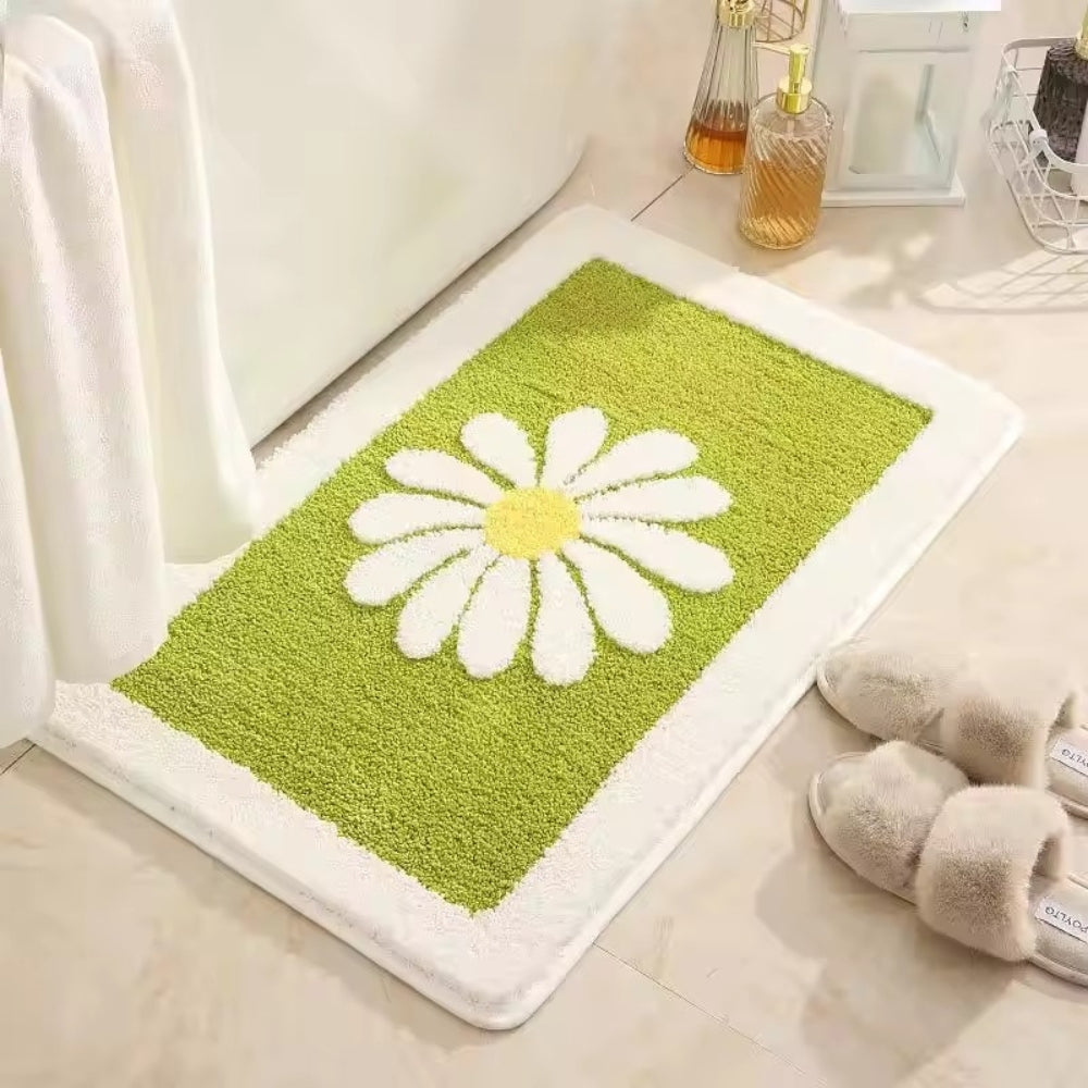 Daisy Bloom Bath Mat - Flower desigh, Soft Microfiber, Non-Slip