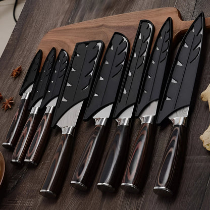 Juego de cuchillos de chef de acero de Damasco con mangos de madera ergonómicos | Hojas de precisión para un control culinario sin esfuerzo
