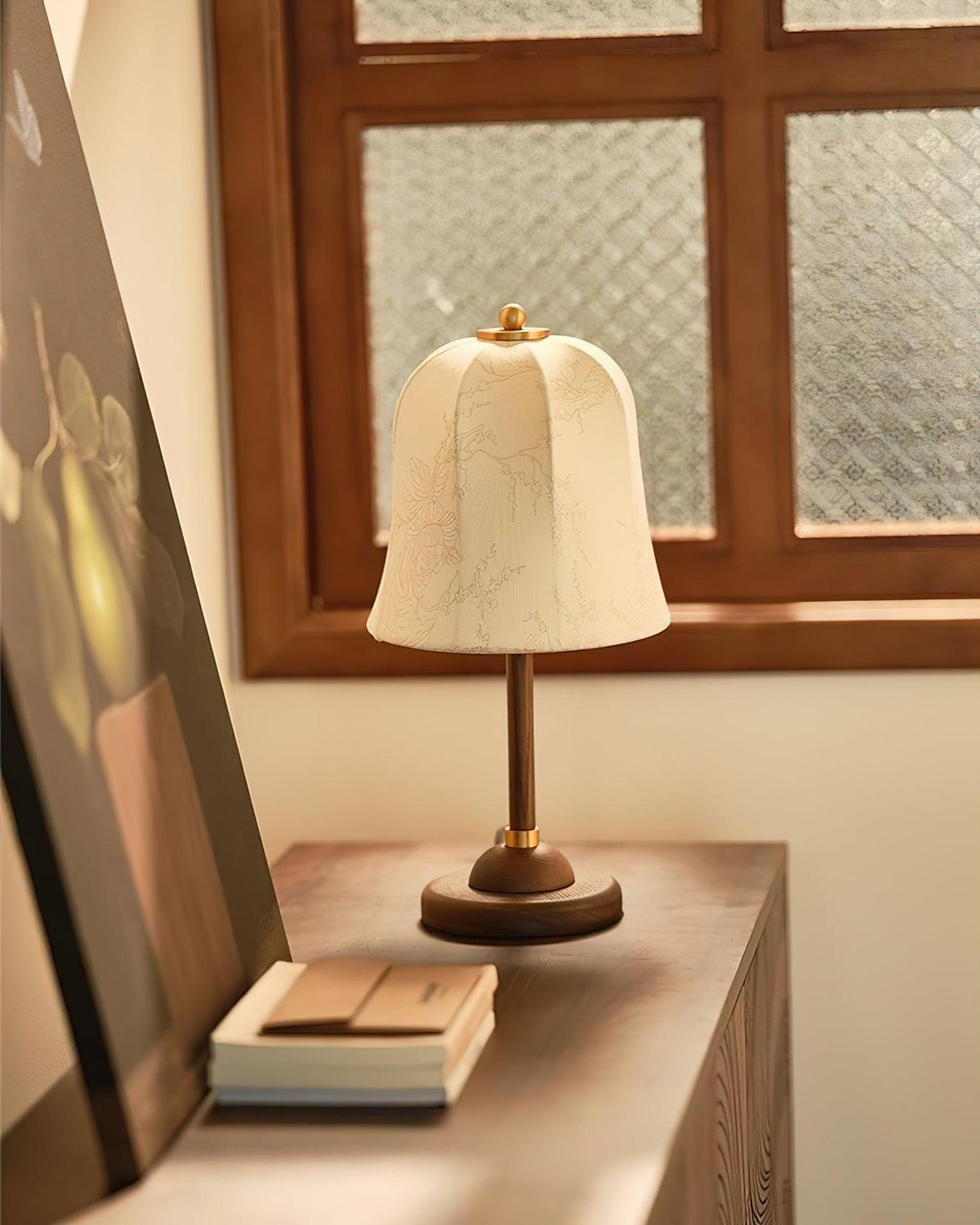 Nightstand Lamp with Fabric Shade 9-Inch Dimmable Task Light Copper Walnut Finish Bedroom Reading Side Table Lighting Home Decor