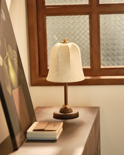 Nightstand Lamp with Fabric Shade 9-Inch Dimmable Task Light Copper Walnut Finish Bedroom Reading Side Table Lighting Home Decor