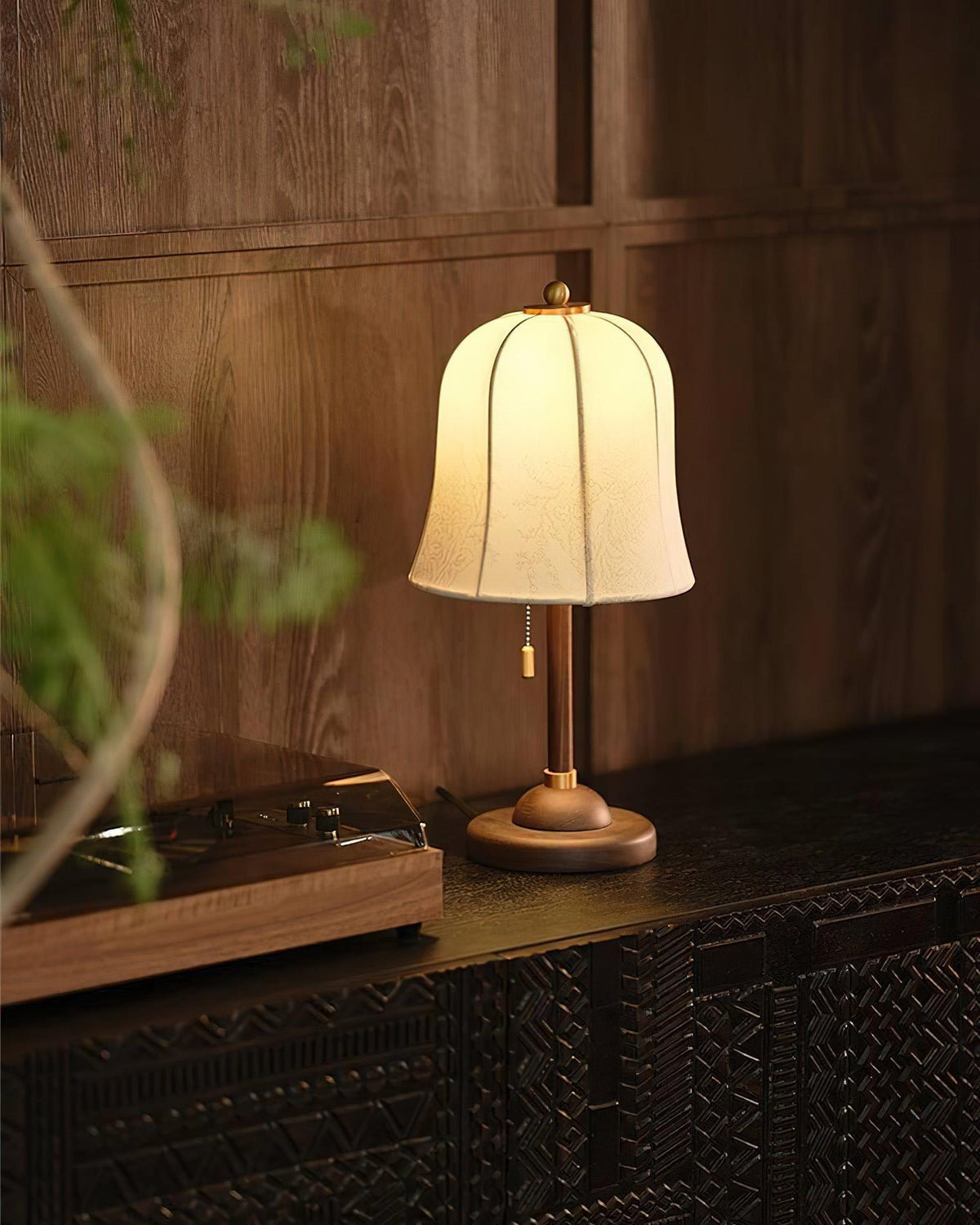 Nightstand Lamp with Fabric Shade 9-Inch Dimmable Task Light Copper Walnut Finish Bedroom Reading Side Table Lighting Home Decor