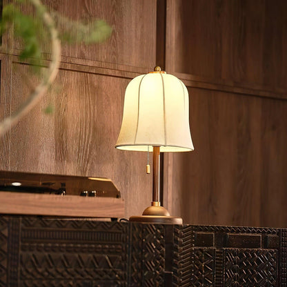 Nightstand Lamp with Fabric Shade 9-Inch Dimmable Task Light Copper Walnut Finish Bedroom Reading Side Table Lighting Home Decor