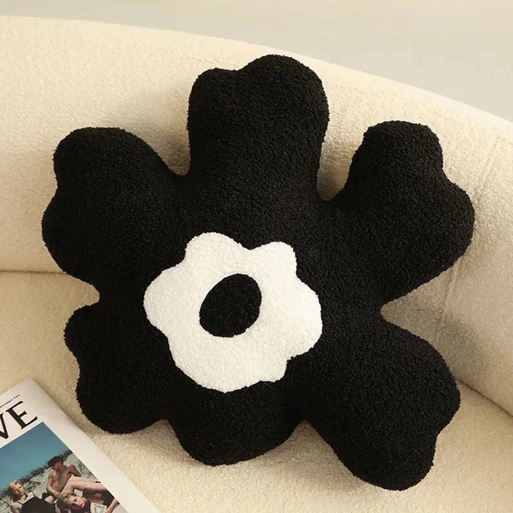 Cojín Dazzle Flower - Tejido de felpa, diseño de margarita abstracta
