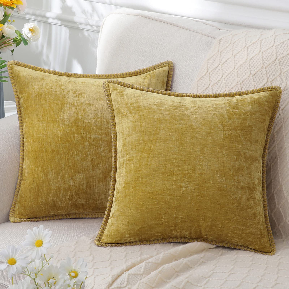 Decorative Pillow Cover Chenille, Sofa Cushion Cover for Couch, Throw Pillow Cover for Bedroom and Living Room