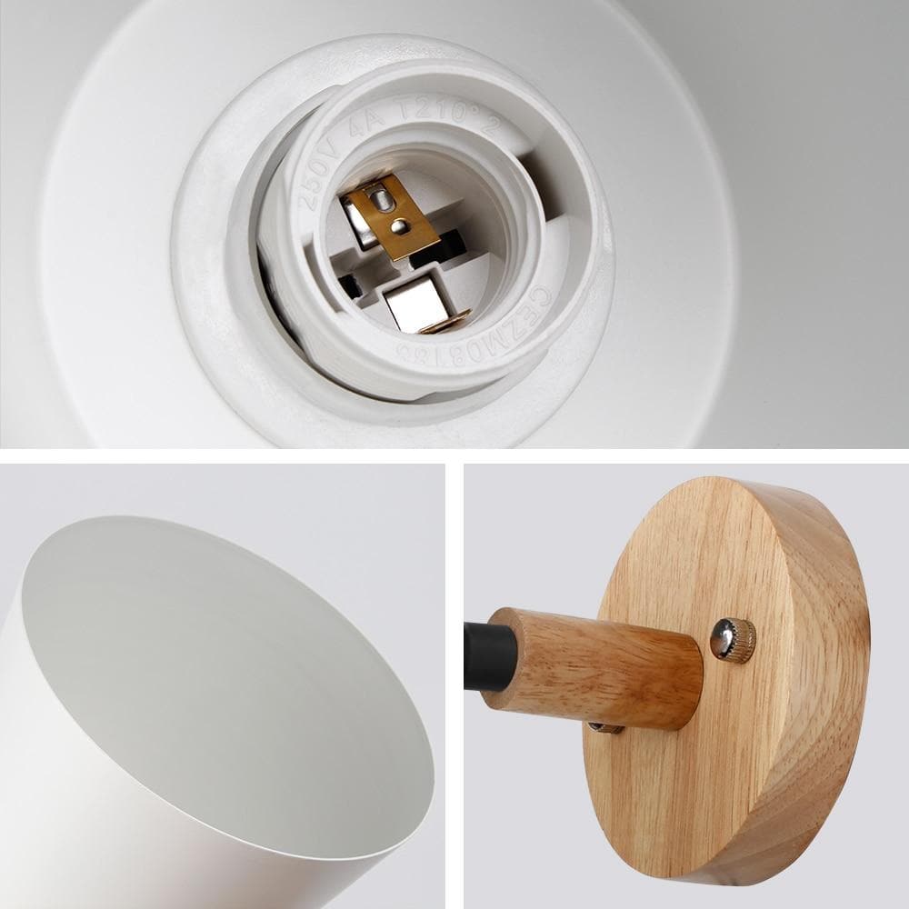 Adjustable Wall Sconce with Pull Chain Switch 5 in Shade Wood & Metal E27 Socket Bedside Reading Lamp for Bedroom Living Room Hallway