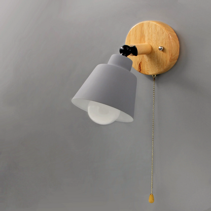 Adjustable Wall Sconce with Pull Chain Switch 5 in Shade Wood & Metal E27 Socket Bedside Reading Lamp for Bedroom Living Room Hallway