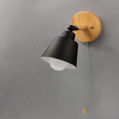 Adjustable Wall Sconce with Pull Chain Switch 5 in Shade Wood & Metal E27 Socket Bedside Reading Lamp for Bedroom Living Room Hallway
