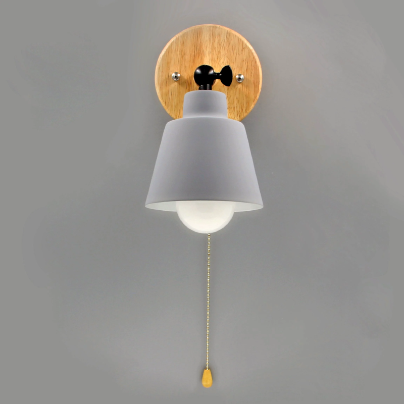 Adjustable Wall Sconce with Pull Chain Switch 5 in Shade Wood & Metal E27 Socket Bedside Reading Lamp for Bedroom Living Room Hallway