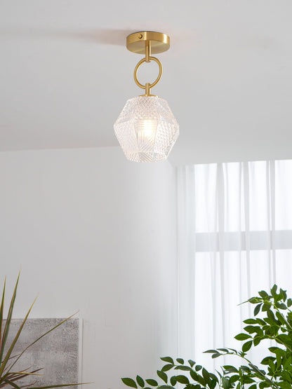 Geometric Glass Pendant Light with Faceted Shade | Polished Metal Hanging Fixture for Kitchen Island Entryway Breakfast Nook Hallway