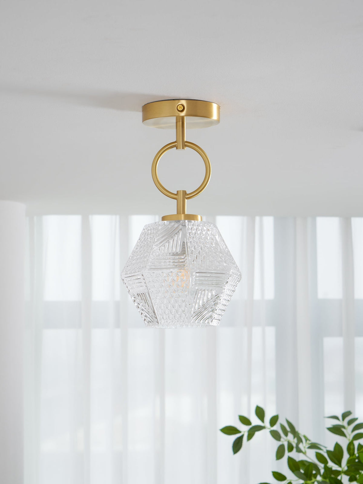 Geometric Glass Pendant Light with Faceted Shade | Polished Metal Hanging Fixture for Kitchen Island Entryway Breakfast Nook Hallway