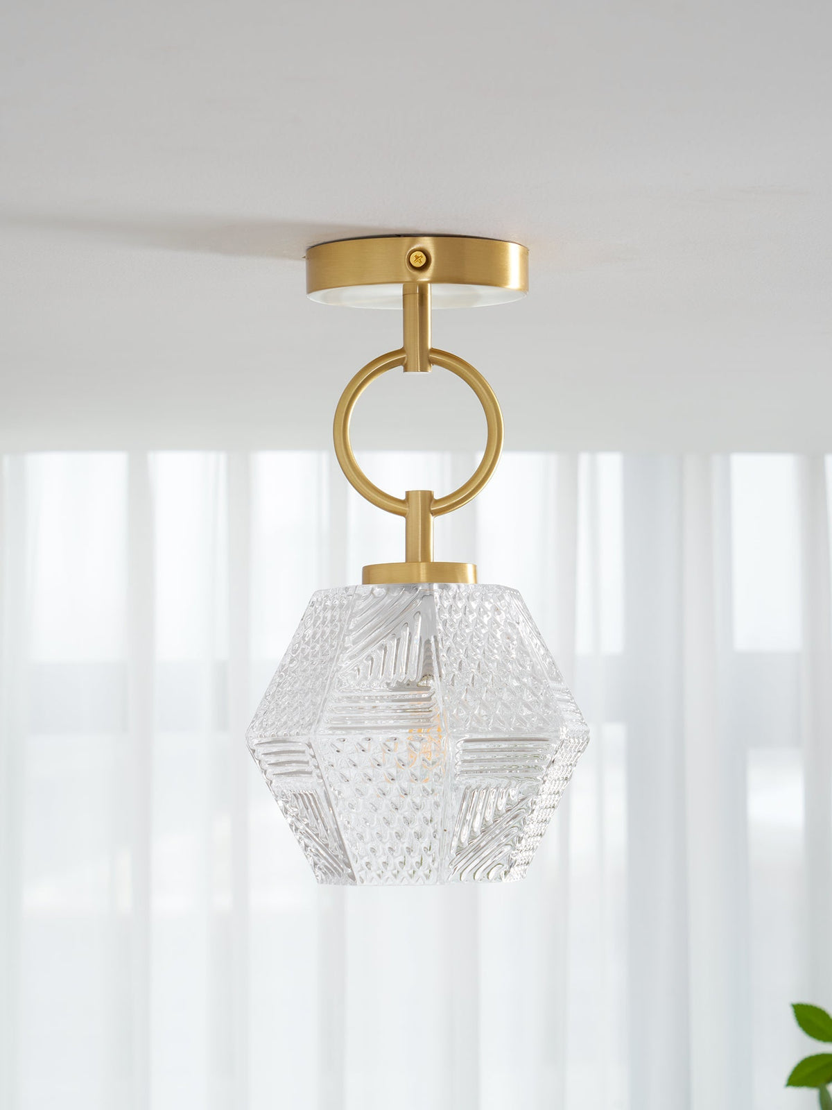 Geometric Glass Pendant Light with Faceted Shade | Polished Metal Hanging Fixture for Kitchen Island Entryway Breakfast Nook Hallway