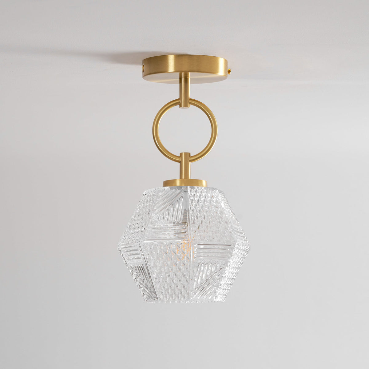 Geometric Glass Pendant Light with Faceted Shade | Polished Metal Hanging Fixture for Kitchen Island Entryway Breakfast Nook Hallway