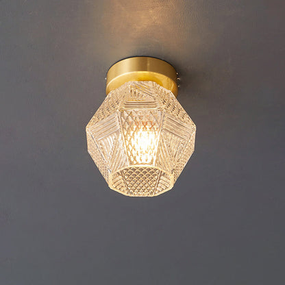 Geometric Glass Pendant Light with Faceted Shade | Polished Metal Hanging Fixture for Kitchen Island Entryway Breakfast Nook Hallway