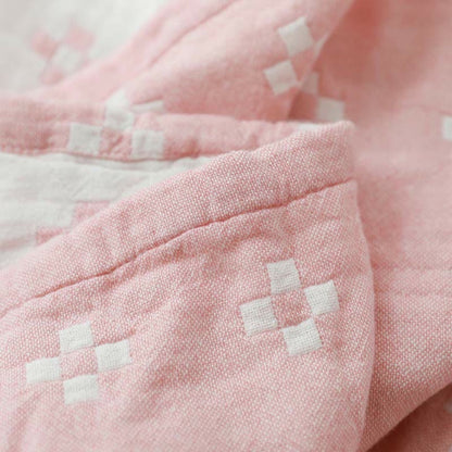 Triple-Layer Cotton Gauze Throw Blanket Lightweight Breathable Geometric Diamond Texture Year-Round Bedding for Twin Full Queen