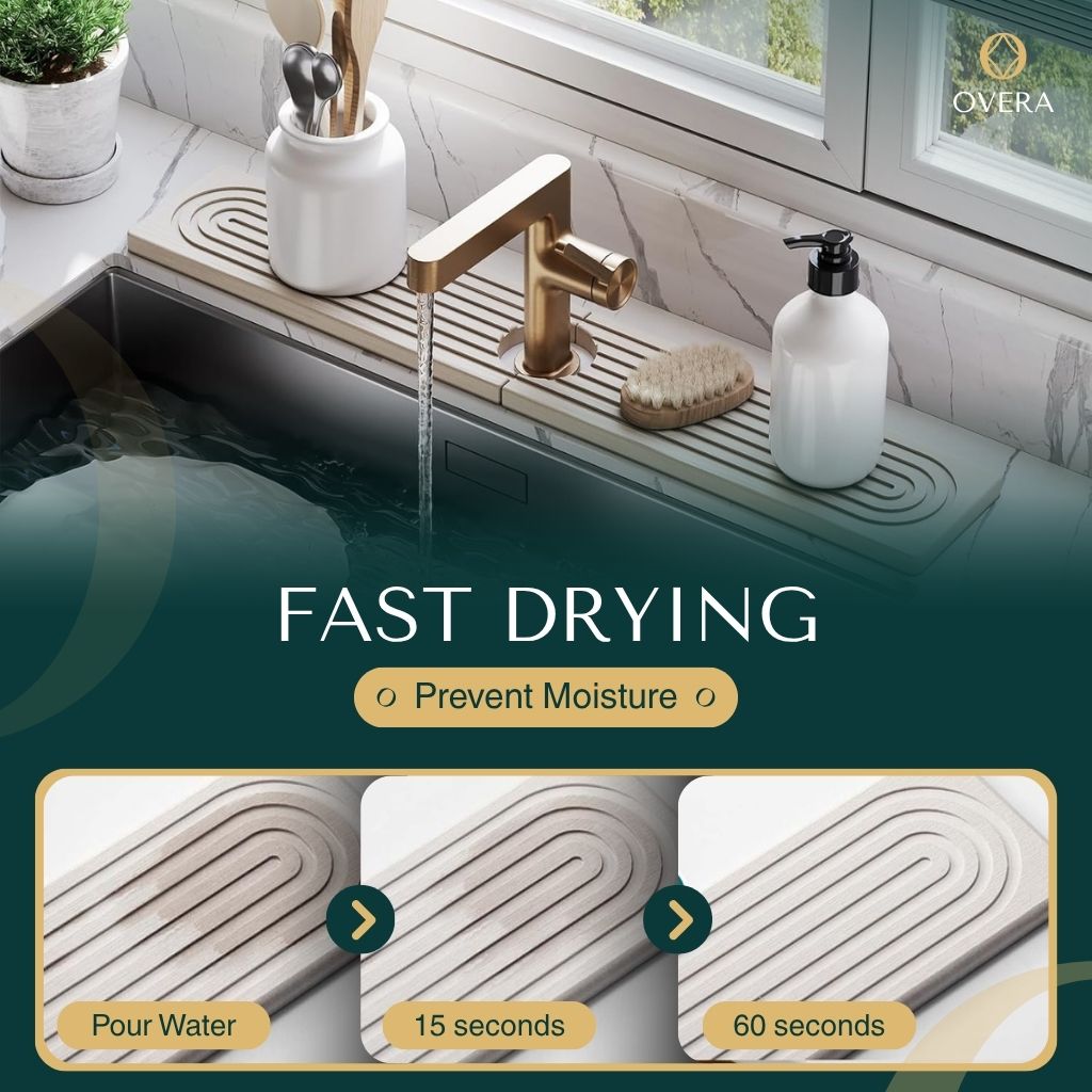 Diatomite Sink Mat | Super-Absorbent Kitchen Sink Protector with Stylish Design | Instant Spill Cleanup for Dry Counters