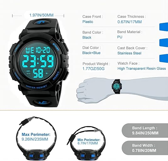 Reloj deportivo digital | Diseño resistente al agua con pantalla LED grande | Durabilidad de grado militar para aventuras al aire libre