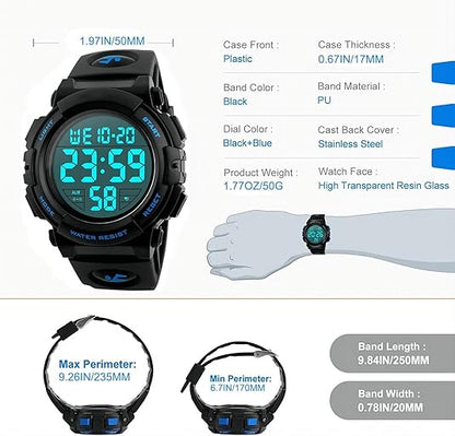 Reloj deportivo digital | Diseño resistente al agua con pantalla LED grande | Durabilidad de grado militar para aventuras al aire libre