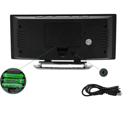 Modern Curved LED Digital Alarm Clock with Auto-Dimming Mirror Display for Bedroom and Office